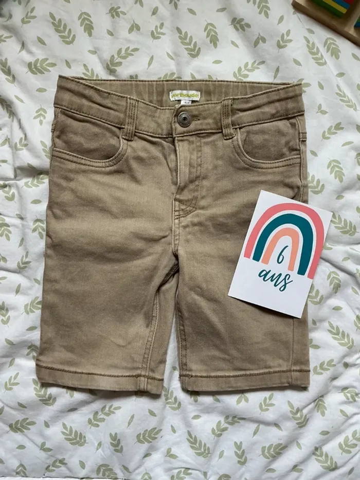 short en jean beige taille réglable vertbaudet 6 ans - photo numéro 2