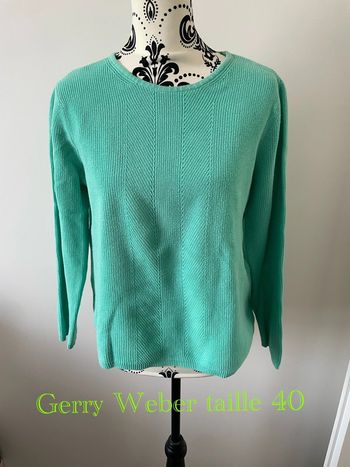Pull à manches longues vert clair col rond 100% coton Gerry Weber taille 40