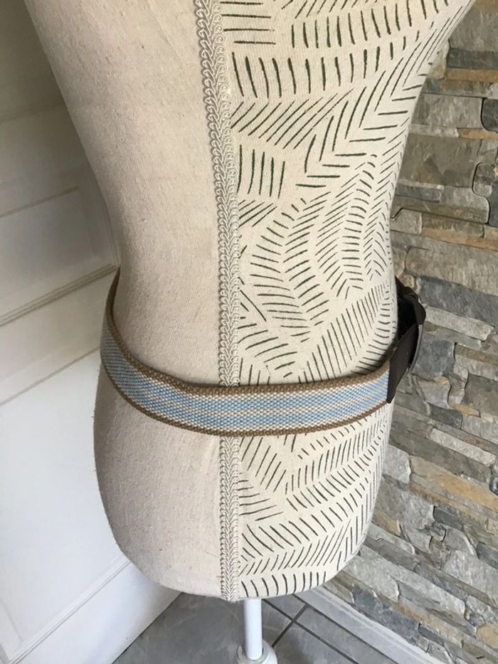 Ceinture en cuir marron et tissu bleu ciel taille 80 (0623) - photo numéro 3