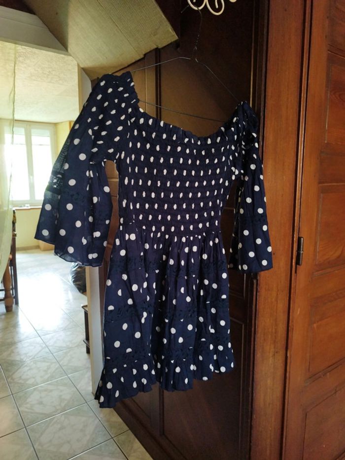 Top bleu marine femme pois vintage S/M y2k - photo numéro 13