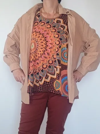 Veste chemise oversize en velours côtelé beige SHEIN – Taille M (38)