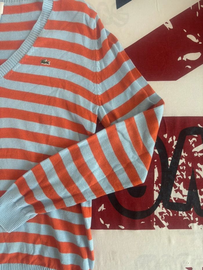 Sweat rayé bleu et orange  Lacoste taille S/M - photo numéro 4