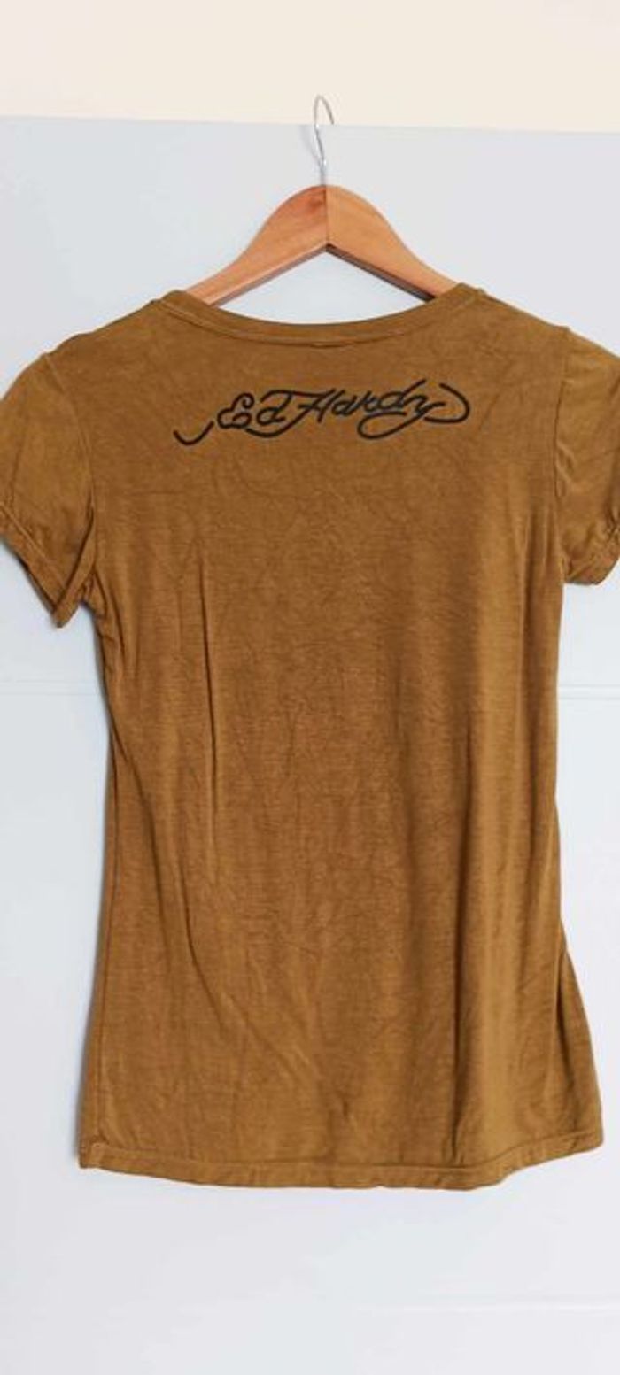 T-shirt fille/femme kaki imprimé Ed Hardy Taille S - photo numéro 2