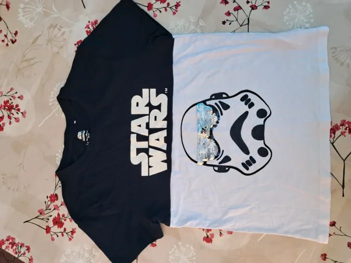 Beau tee-shirt Star Wars stormtrooper bleu, blanc, sequins, unisexe, mixte - T 10 ans - Orchestra 🏷