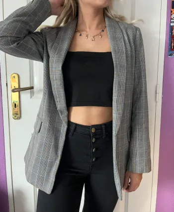 Veste blazer carreaux gris cache cache