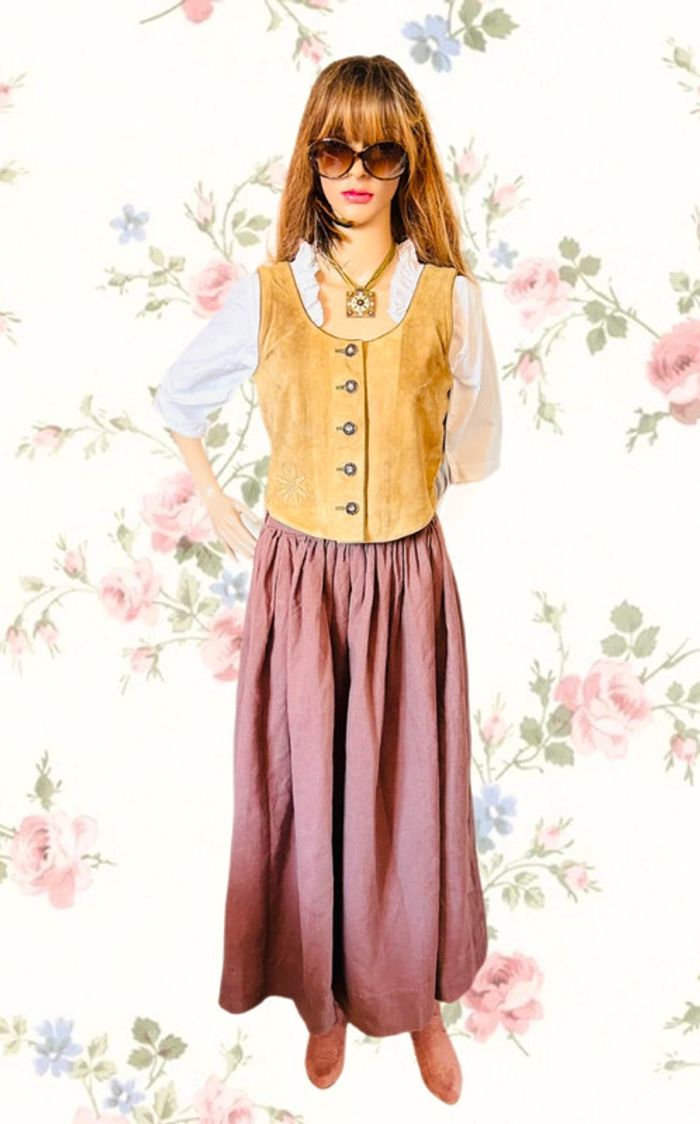 🤎🌿Gilet cuir vintage daim naturel autrichien cottagecore forest leather sleeveless jacket🌿🤎 - photo numéro 6