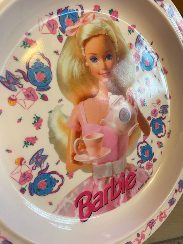 Lot vaisselle Barbie assiette bol verre gobelet plastique Mattel 1995 service thé théière - photo numéro 5