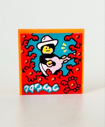 Lego City Accessoires, Thème Musique : Plaque 2x2 imprimée : Cowboy à la guitare - NEUF