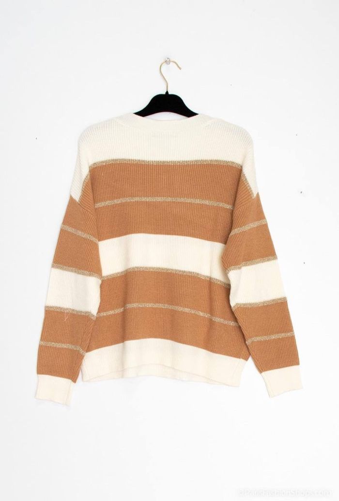 Pull rayé camel et crème - photo numéro 2