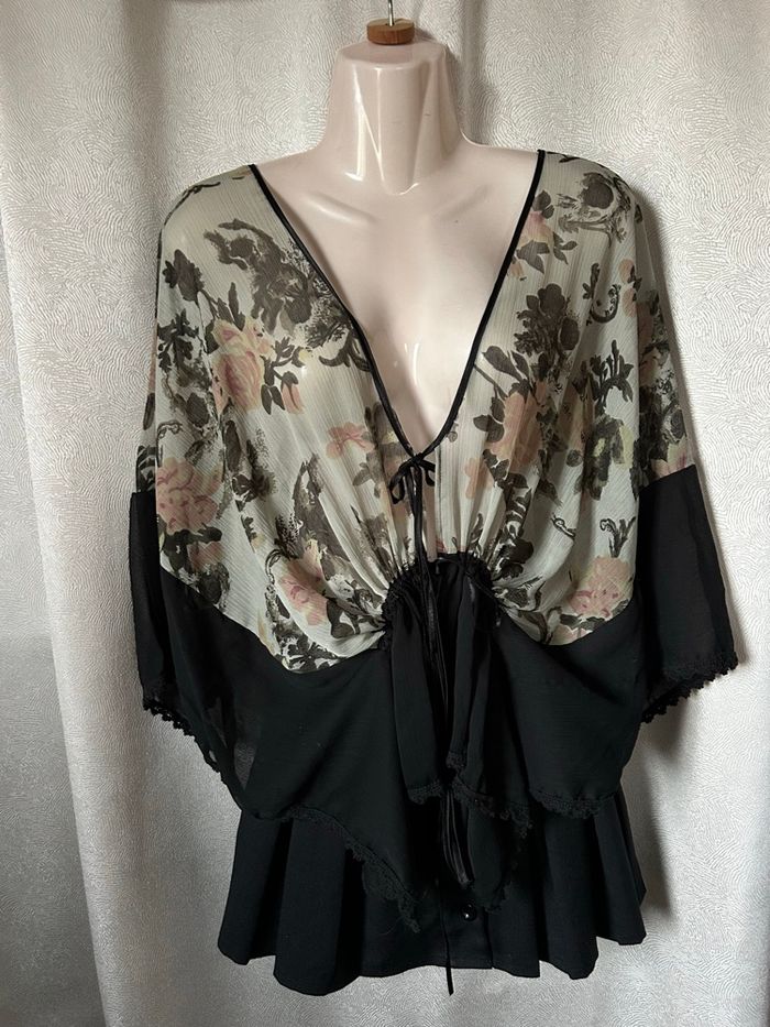 Tunique Kimono voile fleuri 44 Papaya - photo numéro 1