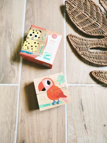 🐯Puzzles cubes 6 en 1  animaux de la savane en bois marque Djeco