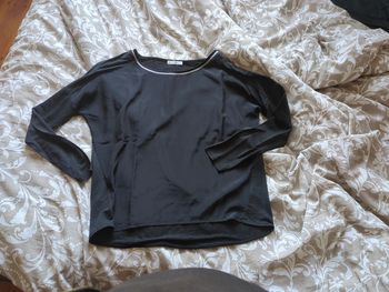 T-shirt Promod noir L col argent paillettes sportwear neuf élégant