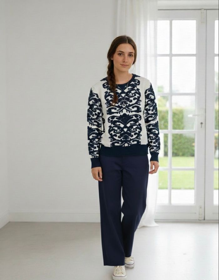 Pull crème et marine chic S/M