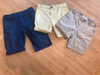 5 ans - Set de 3 bermuda chino garçon en coton twill uni à revers avec élastique de serrage