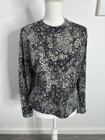 Pull à fleurs noir gris et crème T38 M