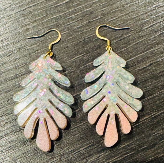 Boucle feuille rose blanc - photo numéro 3