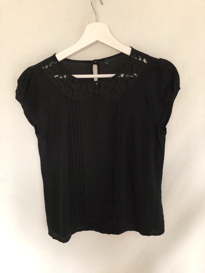 Blouse noire col Claudine en dentelle Benetton taille XS / 34 36 comme neuve - photo numéro 11