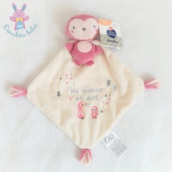 Doudou Pingouin cape "Ma maman et moi" blanc rose Mots d'Enfants