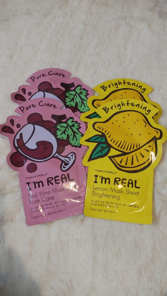 Lot de 4 masques coréen Tony Molly red wine et lemon