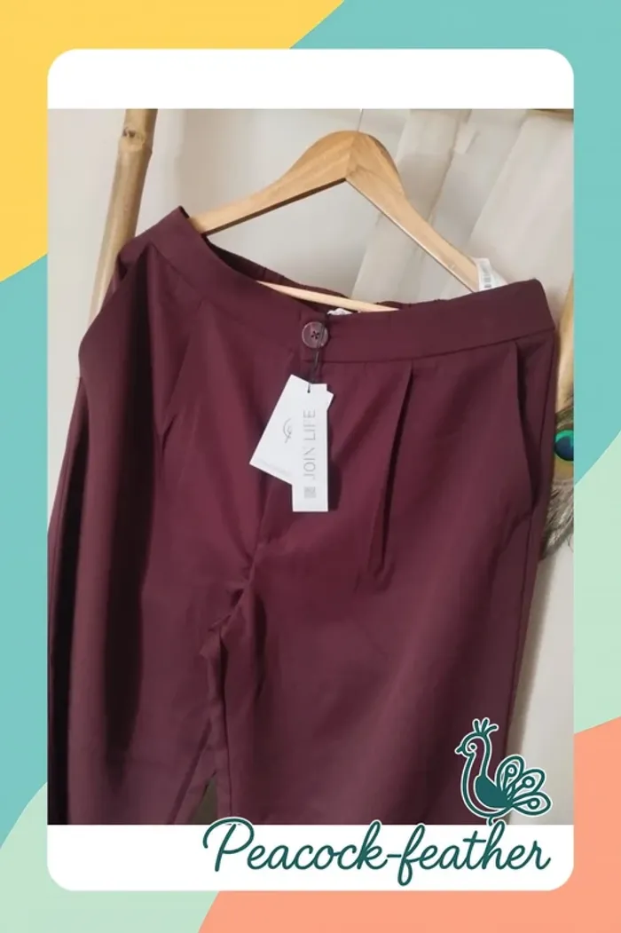 Pantalon large stradivarius bordeaux neuf étiqueté 44 - photo numéro 2