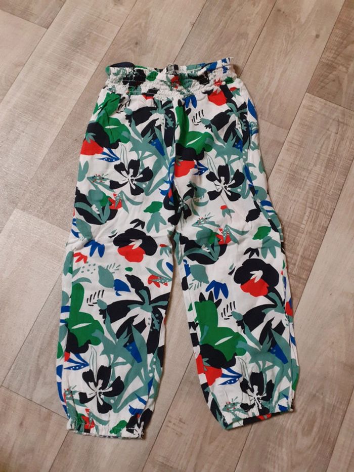 Pantalon sarouel fille blanc fleuri multicolore 3 ans