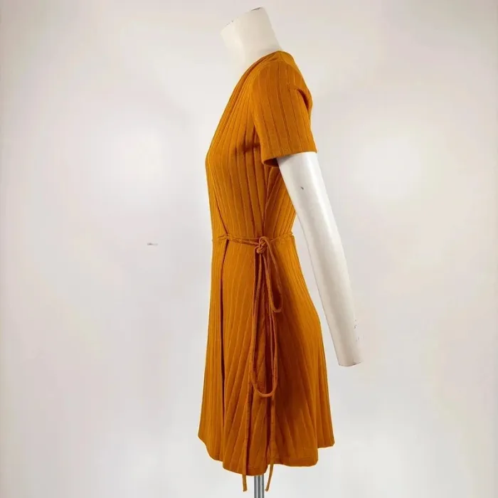 robe portefeuille jaune moutarde trafaluc - cache coeur cotelée - taille S - A312 - photo numéro 3