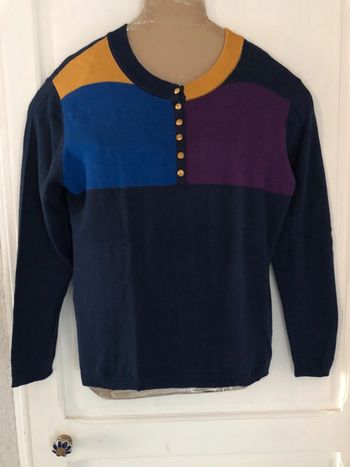 MM2- Pull vintage 4 couleurs et boutons dorés T unique (40-44)