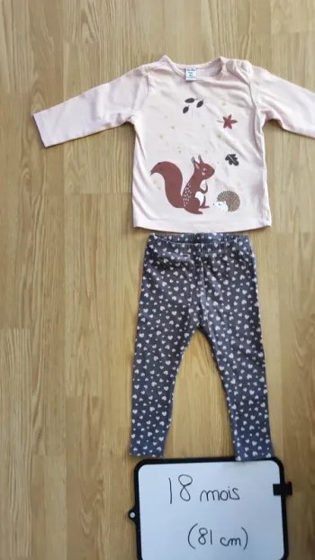 t-shirt à manches longues rose + legging taupe et rose