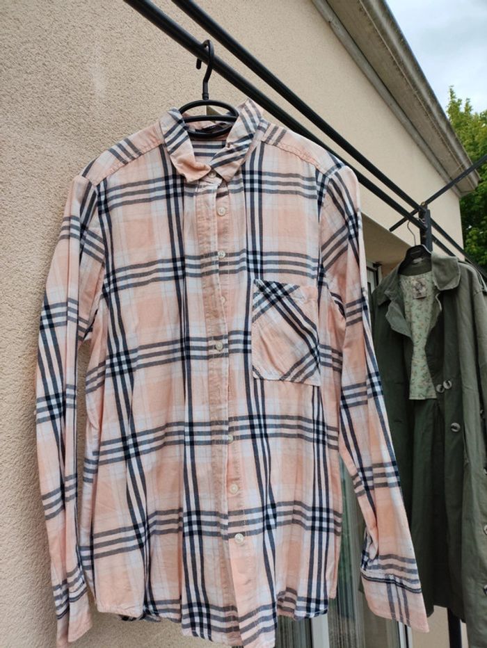 Chemise a carreaux abricot et marine - photo numéro 2