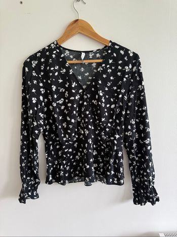 Blouse manches longues légère noir à motifs blanc amisu taille 38 M