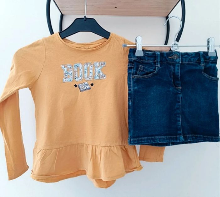 5 ans ensemble teeshirt creeks et jupe monoprix