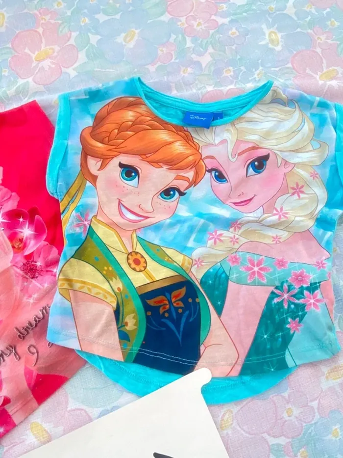 Lot 2 teeshirt Disney princesse fée clochette Elsa reine des neige - photo numéro 2