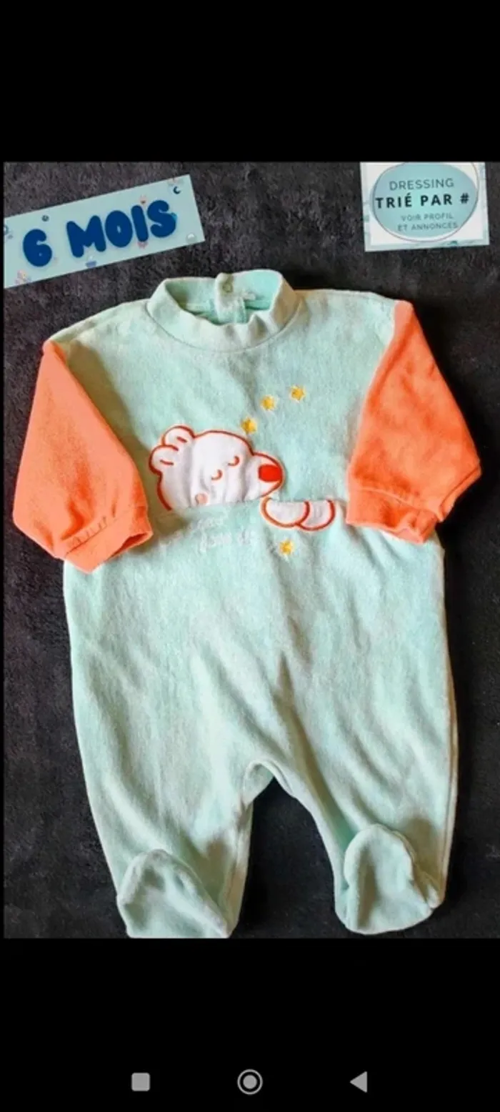 Lot pyjama velours 6 mois - photo numéro 2