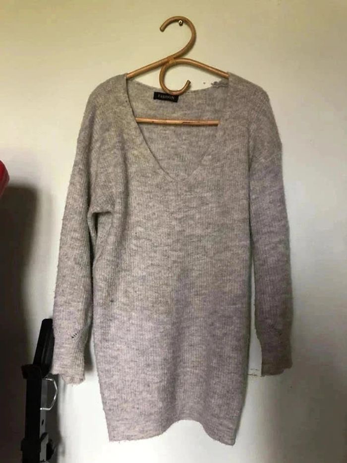 Robe pull en mailles gris clair
