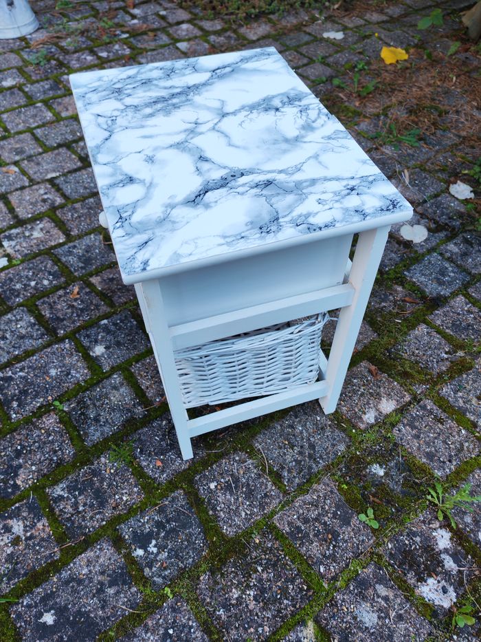 Meuble d'appoint SDB ou table de chevet blanc tiroir en osier - photo numéro 2