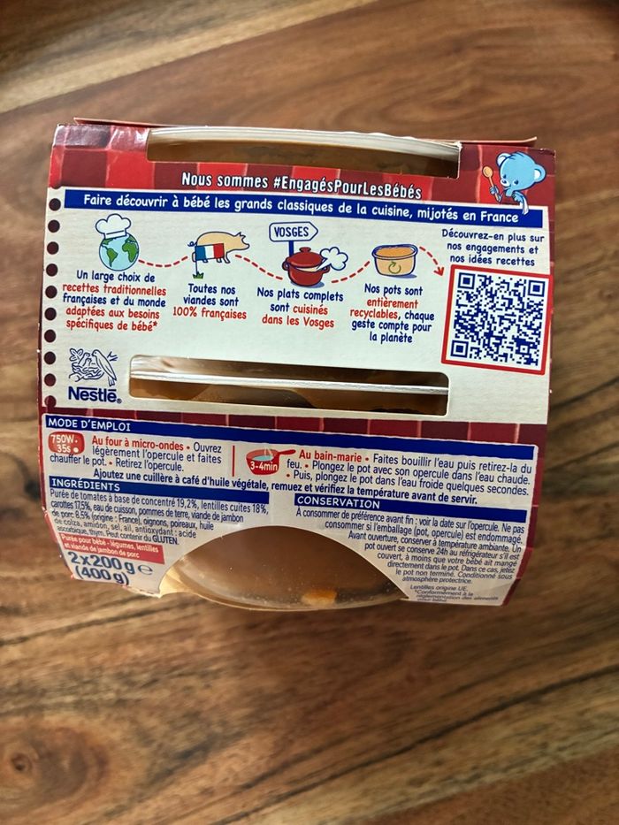 Repas bébé lentilles verte jambon - dès 12 mois - marque nestlé - neuf avec étiquette - photo numéro 3