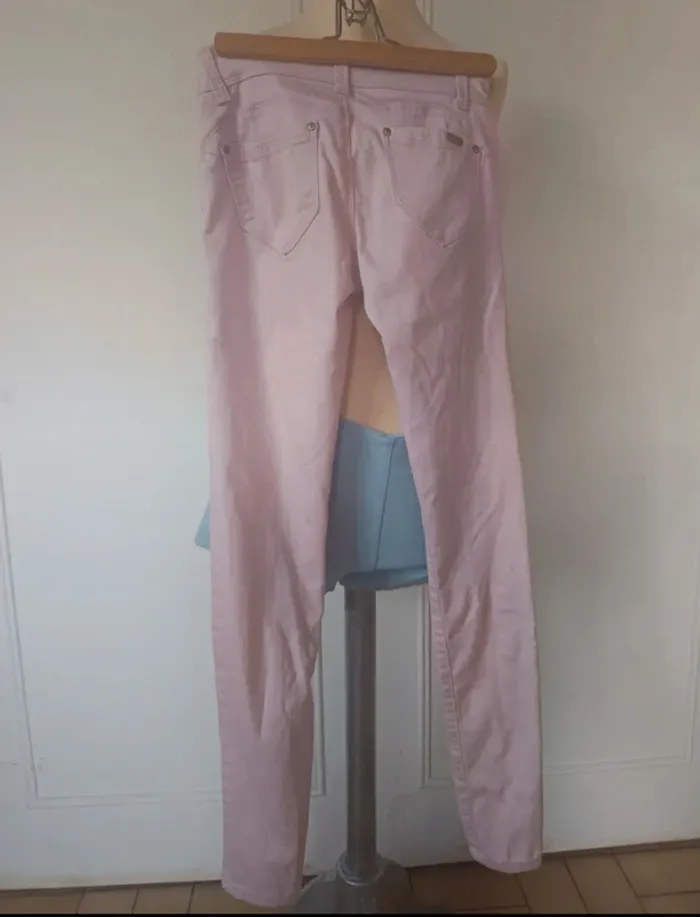 pantalon skinny stretch quality neuf femme rose poudré Cindy H Paris t s 36 y2k 90s 2000 - photo numéro 3