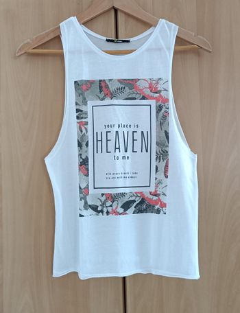 T shirt blanc imprimé floral. Grandes emmanchures. Mim. Taille 36