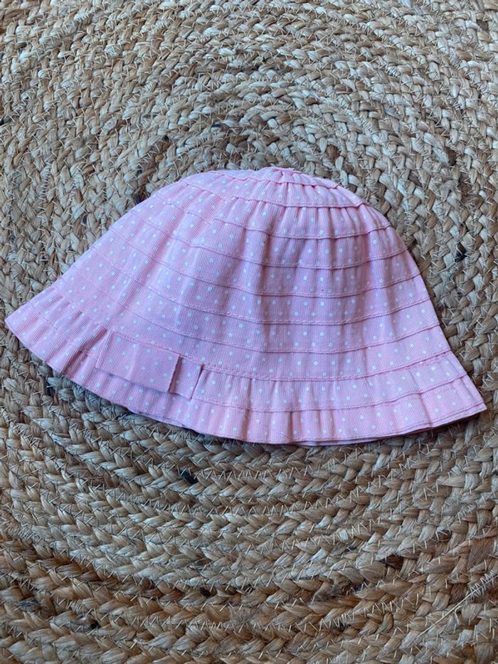 Bob/ chapeau fille 3/6 mois rose à poids blancs