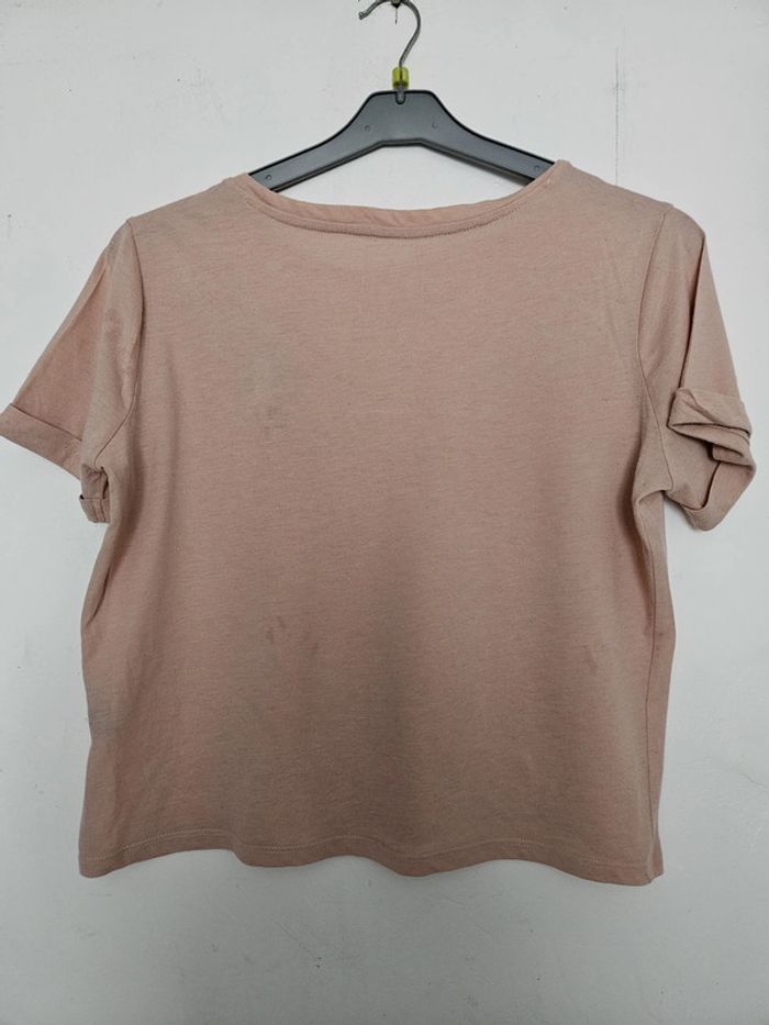 T-shirt top à manches courtes femme - Taille S / 36 - Undiz - Rose pâle brodé cactus - photo numéro 3
