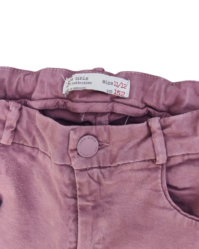 Lot fille 12 ans Zara & H&M – pantalon rose mauve + t-shirt tête de mort strass - photo numéro 3