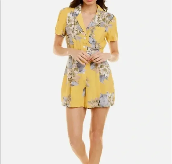 Combishort jaune fleurie frnch - photo numéro 4