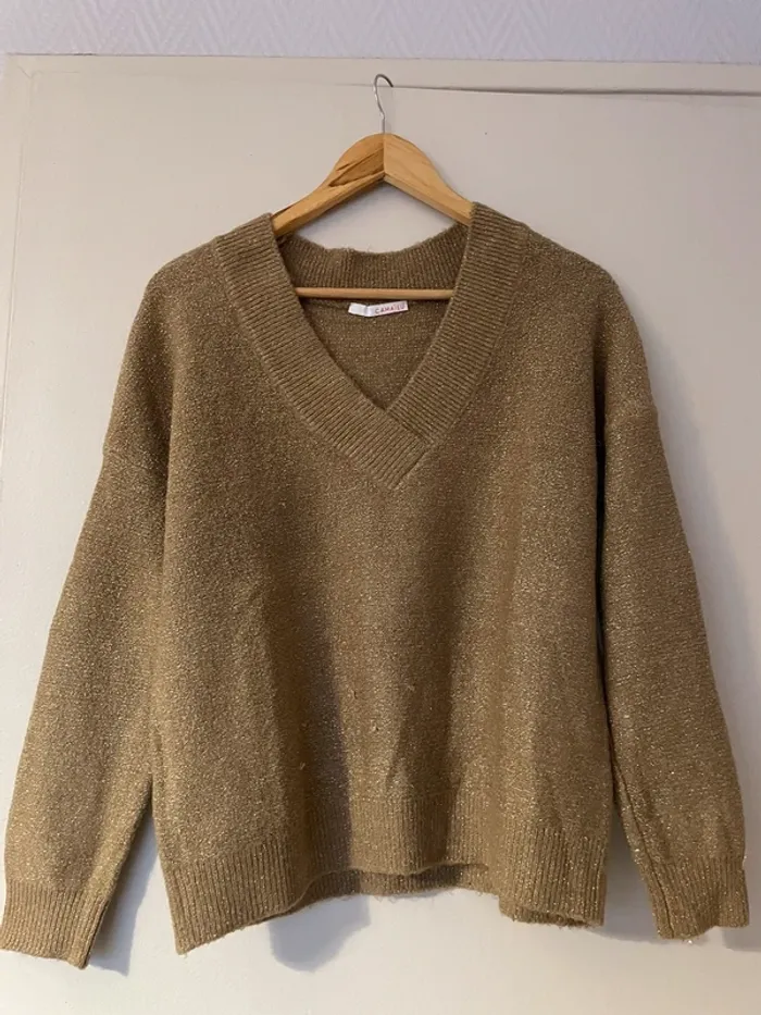 Pull paillettes beige