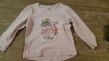T-shirt manches longues chat Noël rose coton biologique 3 ans