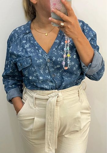 Blouse En Jean Imprimée Fleurs Taille M