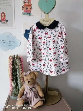 Robe bébé fille blanche à motifs Minnie et col noir