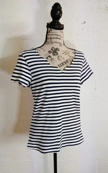 T-shirt rayé marine & blanc Camaïeu Taille L Bon état