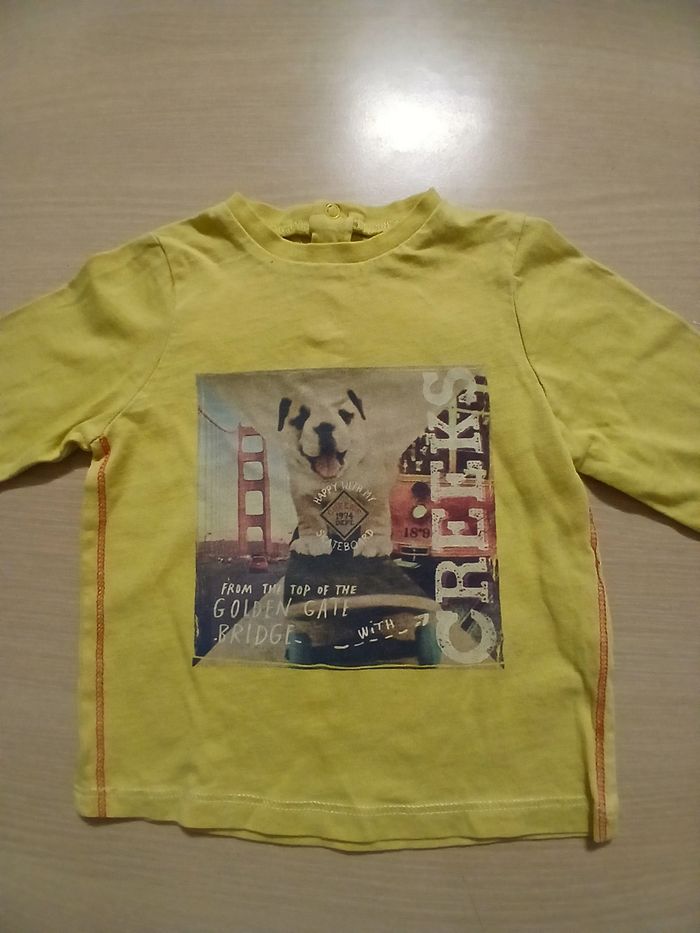 Pull fin en coton bebe taille 12 mois marque creeks couleur jaune motifs chien - photo numéro 7