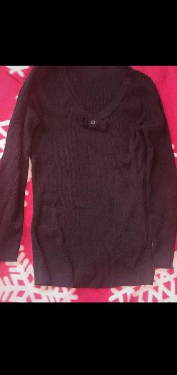 Pull fin noir col V manches 3/4