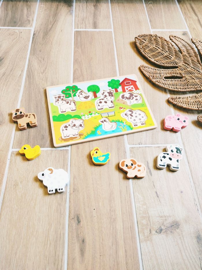 🐴Puzzle encastrement pieces 3D les animaux de la ferme en bois